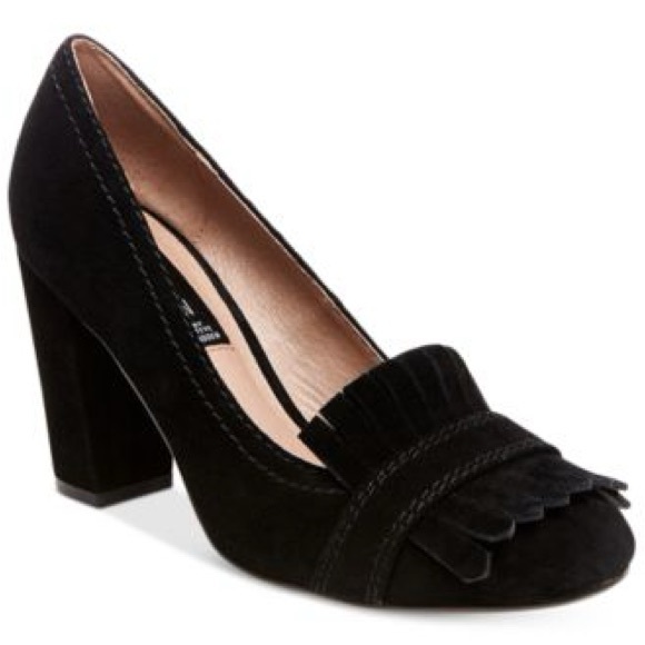 NEW STEVEN by Steve Madden Suede Chunky Heel Black Fringe Jade Pumps Size 8.5 - Picture 1 of 6